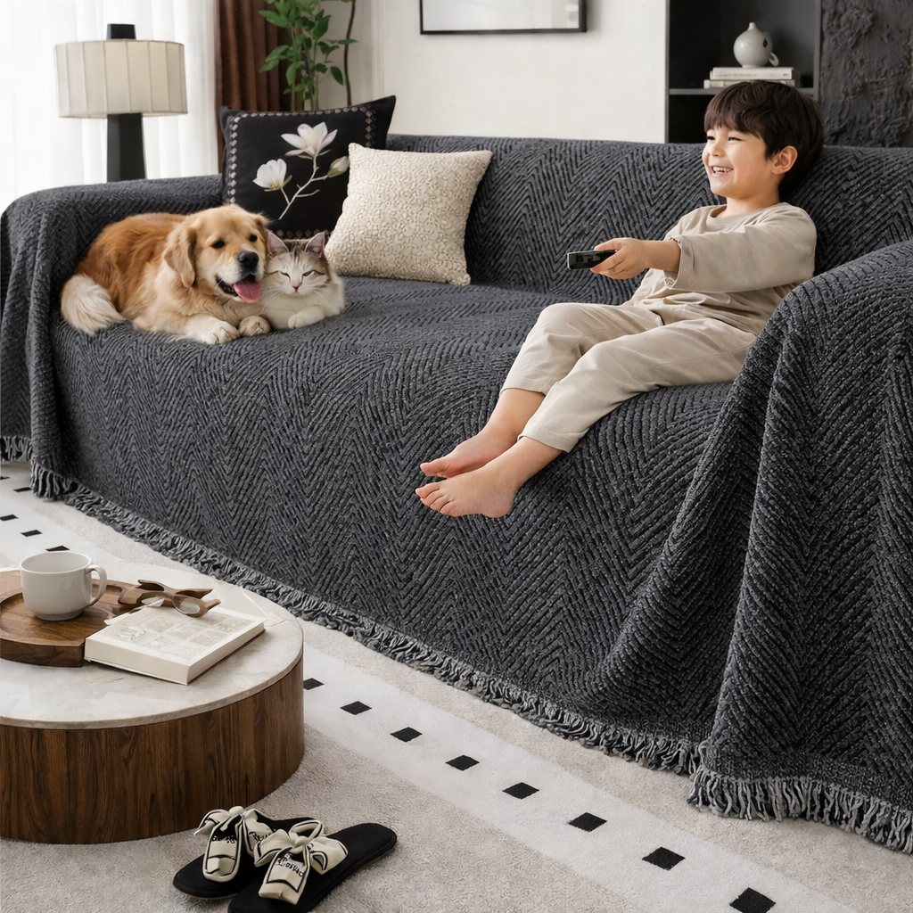 Sofabezug Fischgrätmuster Rutschfester Mikrofaser-Schutz für Couch – DecorsDeluxe