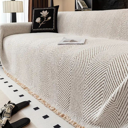 Sofa Cover Herringbone Stripe Non Slip Microfiber Couch Protector