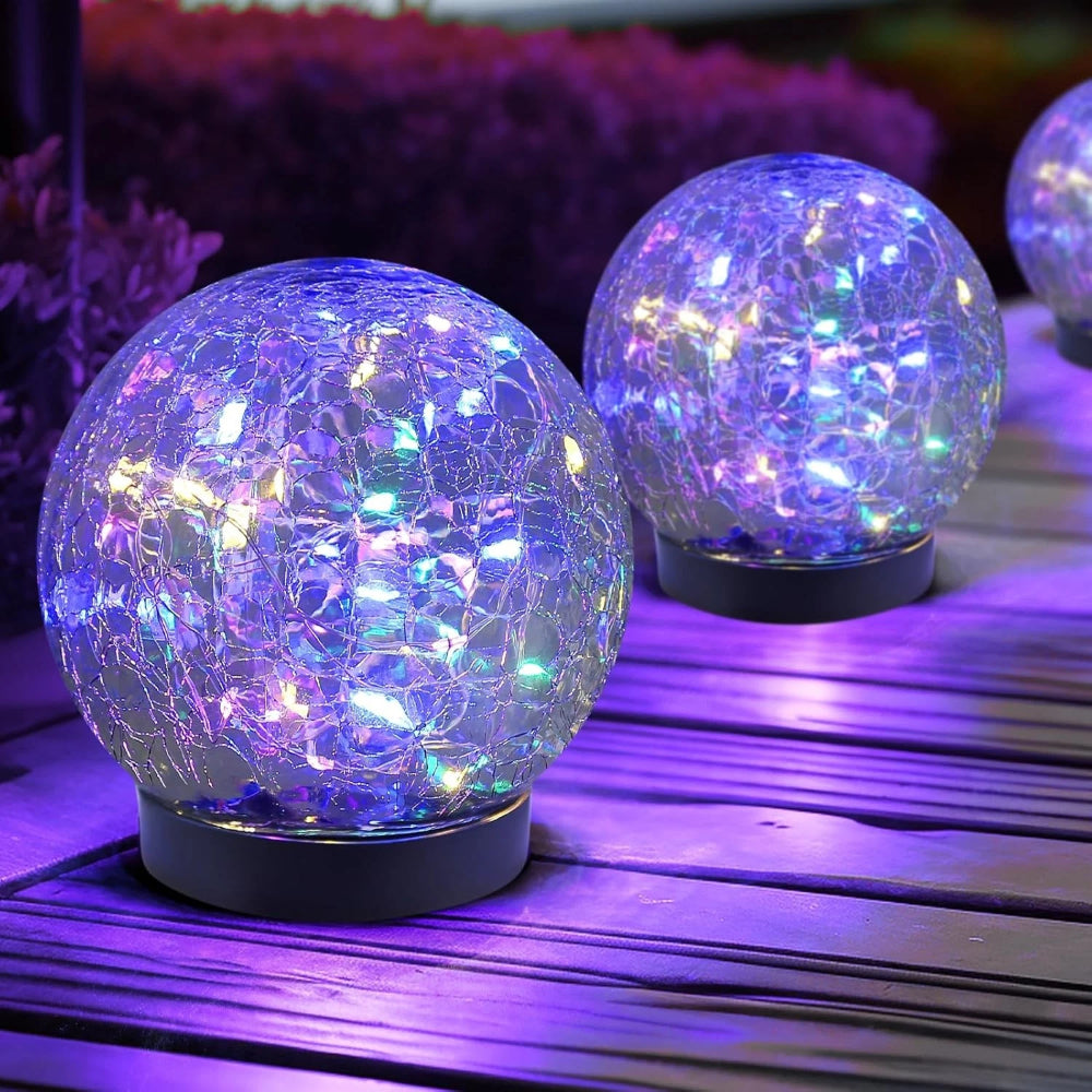 Luci solari Sfera di vetro crepitante a forma di globo per sentieri con bagliore esterno