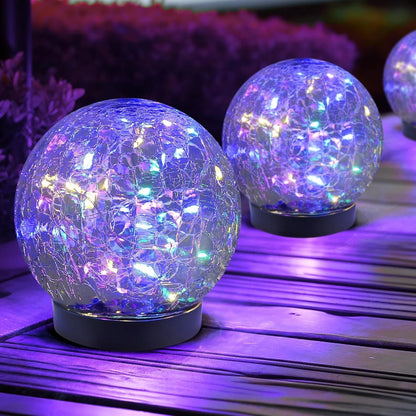 Luci solari Sfera di vetro crepitante a forma di globo per sentieri con bagliore esterno