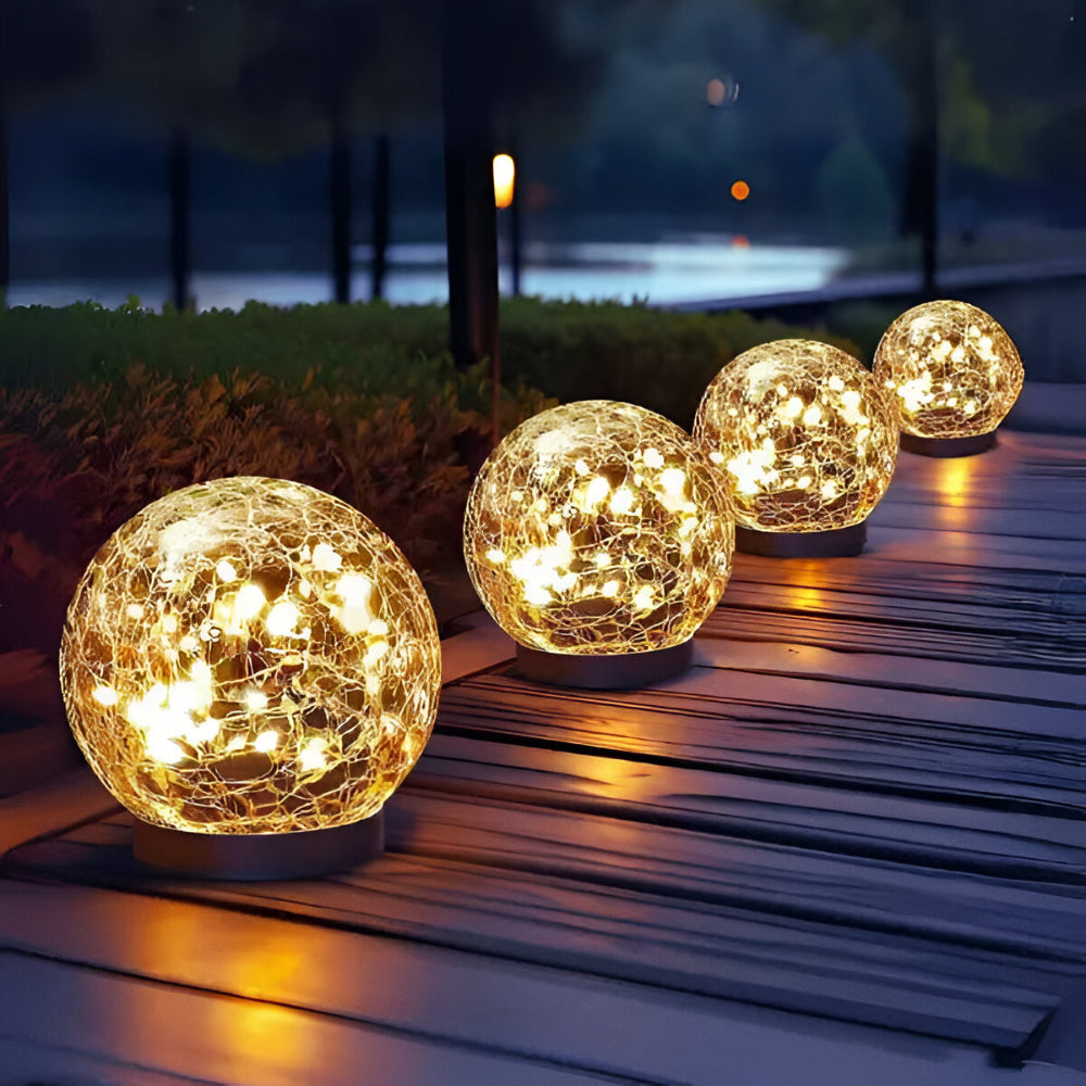 Luci solari Sfera di vetro crepitante a forma di globo per sentieri con bagliore esterno