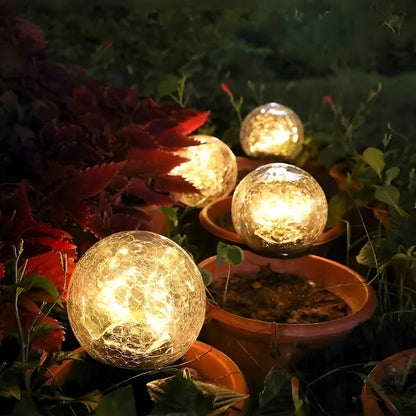 Luci solari Sfera di vetro crepitante a forma di globo per sentieri con bagliore esterno
