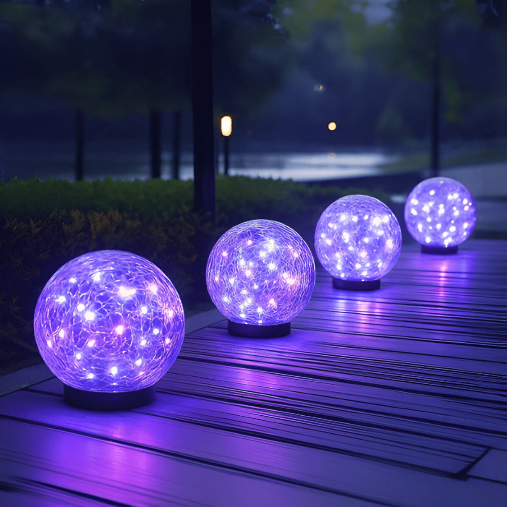 Luci solari Sfera di vetro crepitante a forma di globo per sentieri con bagliore esterno