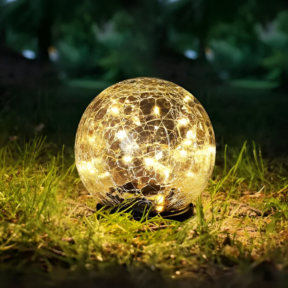 Luci solari Sfera di vetro crepitante a forma di globo per sentieri con bagliore esterno