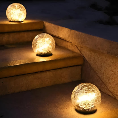 Luci solari Sfera di vetro crepitante a forma di globo per sentieri con bagliore esterno