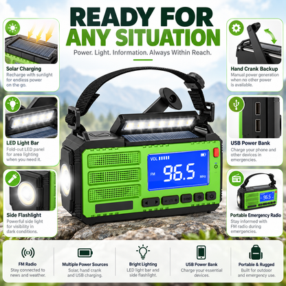 Solar Powered Emergency Radio Hand Crank Portable LED Alarm