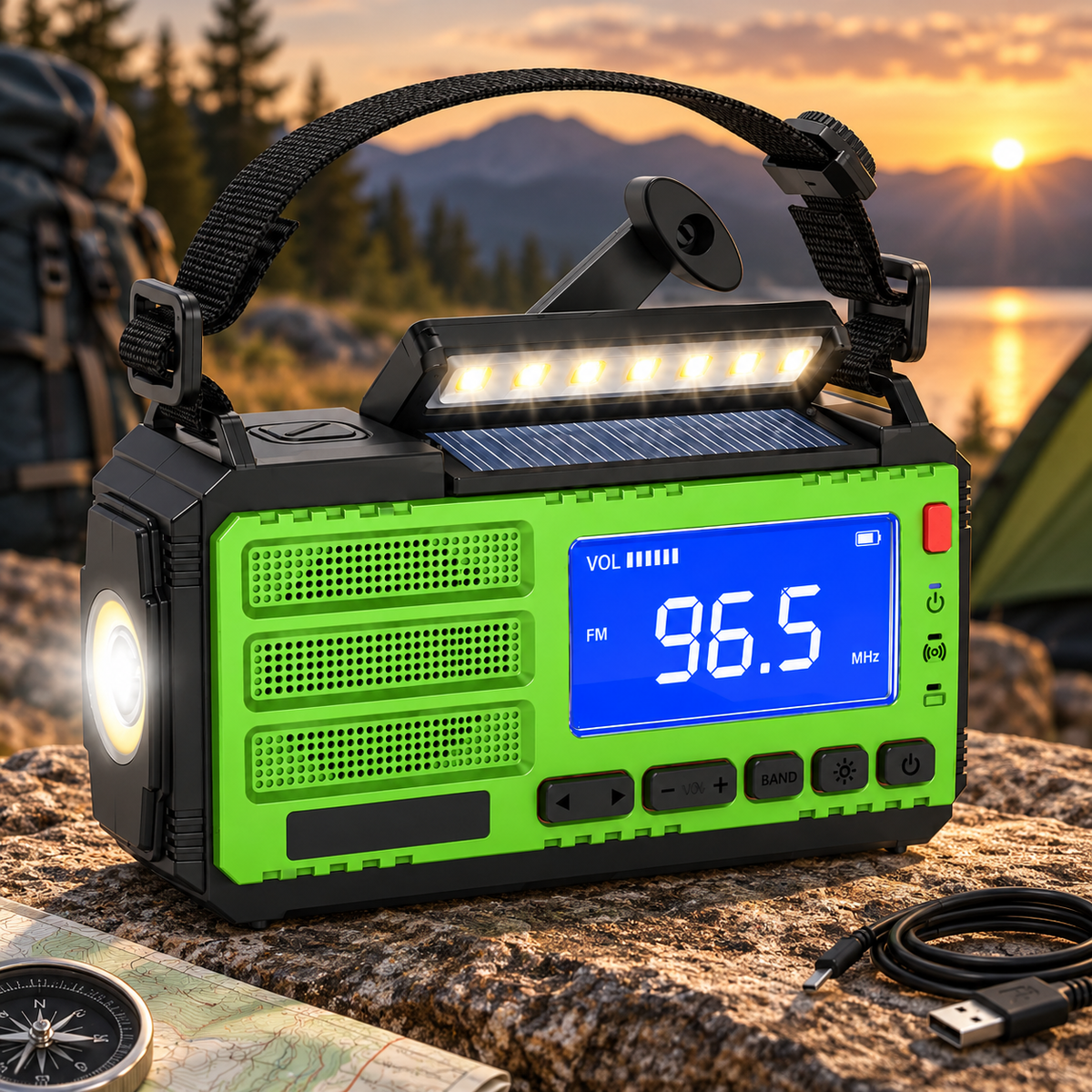 Solar Powered Emergency Radio Hand Crank Portable LED Alarm