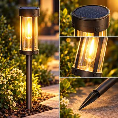 Configuración de iluminación de jardín exterior con antorchas solares