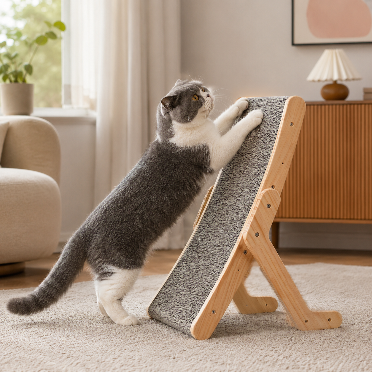 Kradsetræ til katte i massivt træ med ergonomisk design – kæledyrsartikler