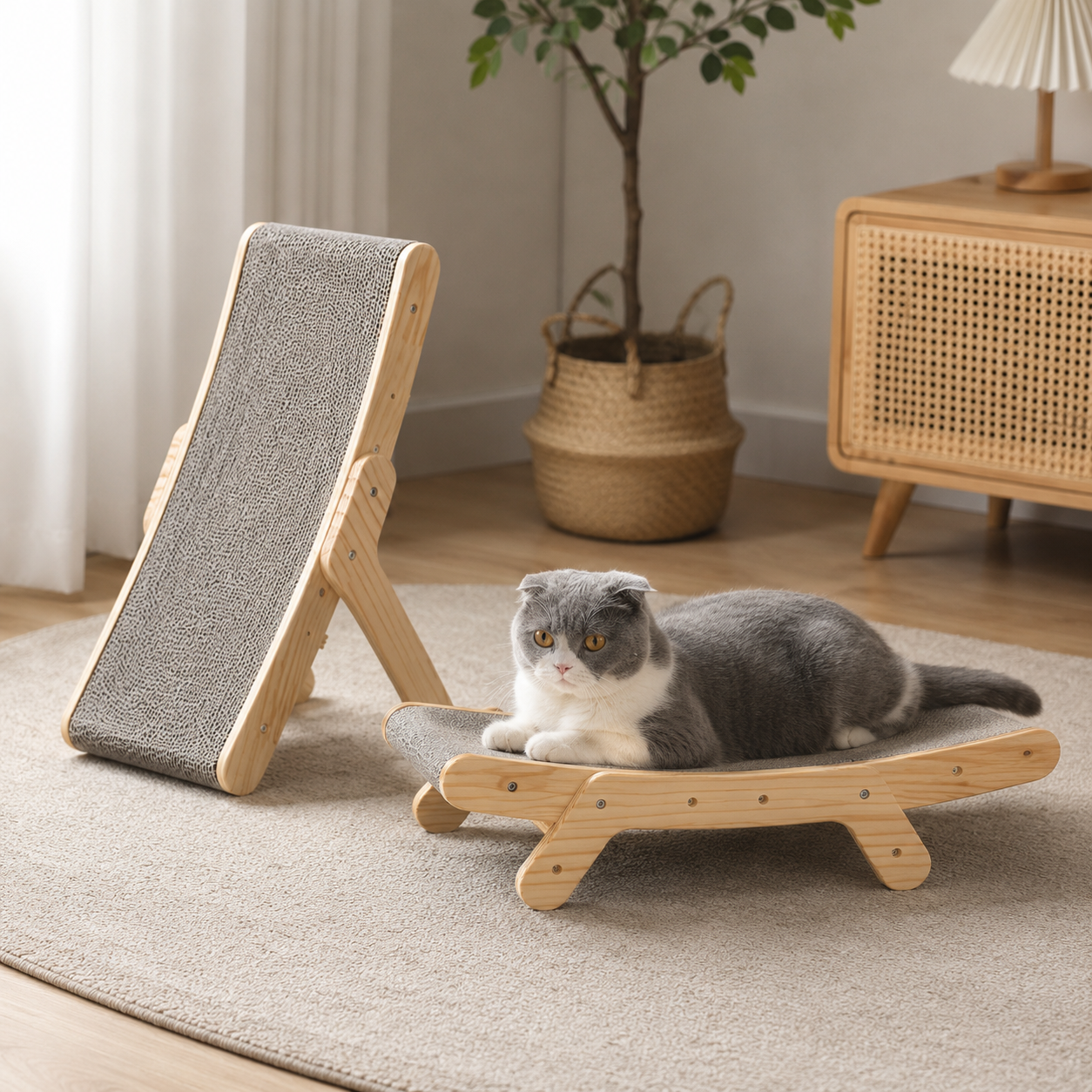 Kradsetræ til katte i massivt træ med ergonomisk design – kæledyrsartikler