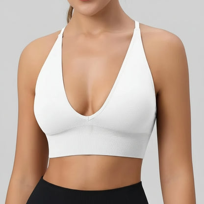 Womens Pickleball Sports Bra V Neck Padded Workout Top