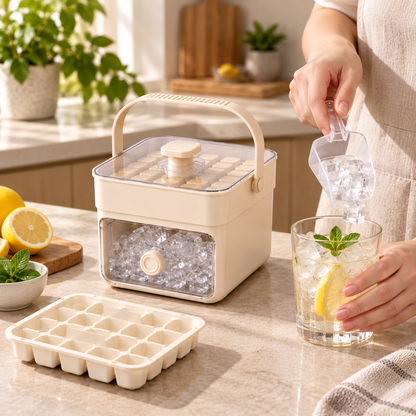 Stapelbares Eiswürfelbereiter-Set mit auslaufsicheren Schalen