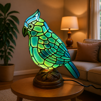 Bordlampe Rød Kardinalfugl USB-drevet Kunstglasbelysning