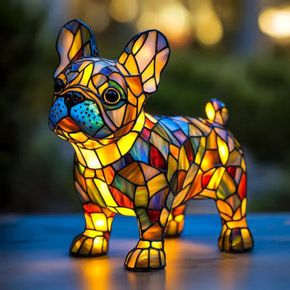 Stained Glass Dog Table Lamp Tiffany Style Pet Decor Unique Design 0