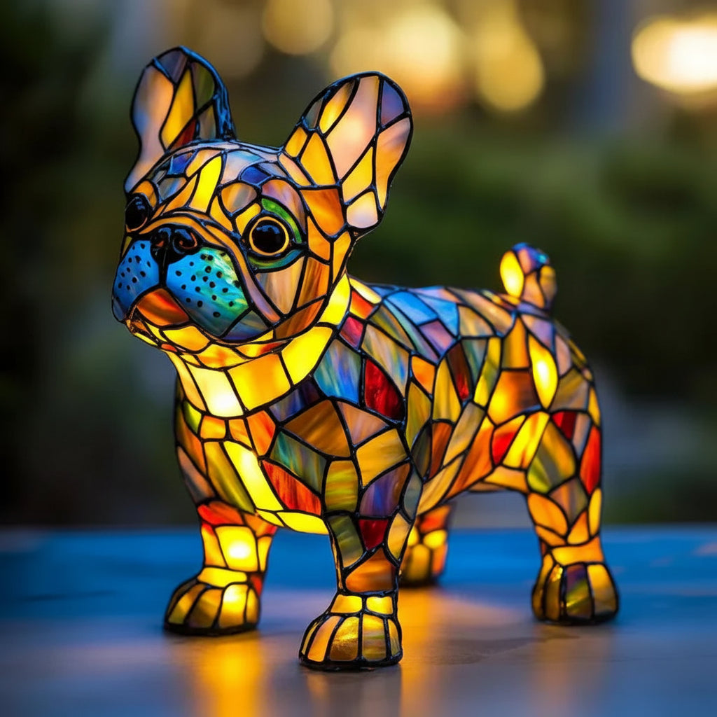 Table Lamp Stained Glass Dog Animal Light Bedroom Desk