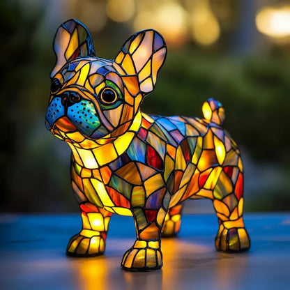 Table Lamp Stained Glass Dog Animal Light Bedroom Desk