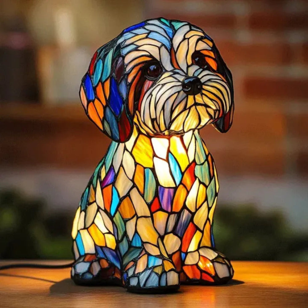 Stained Glass Dog Table Lamp Tiffany Style Pet Decor Unique Design 1