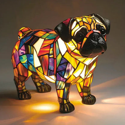 Stained Glass Dog Table Lamp Tiffany Style Pet Decor Unique Design 10