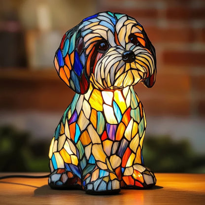 Table Lamp Stained Glass Dog Animal Light Bedroom Desk