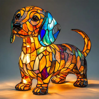 Stained Glass Dog Table Lamp Tiffany Style Pet Decor Unique Design 3