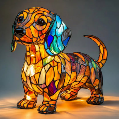 Table Lamp Stained Glass Dog Animal Light Bedroom Desk