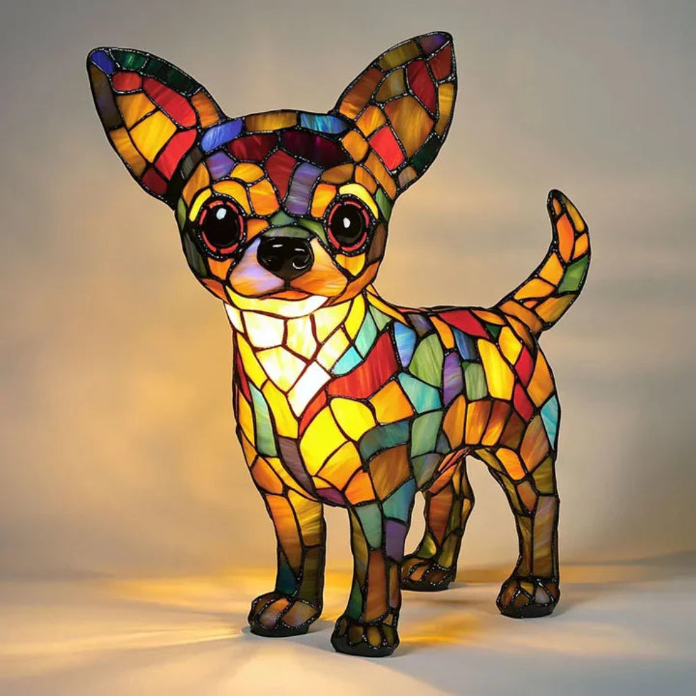 Stained Glass Dog Table Lamp Tiffany Style Pet Decor Unique Design 4