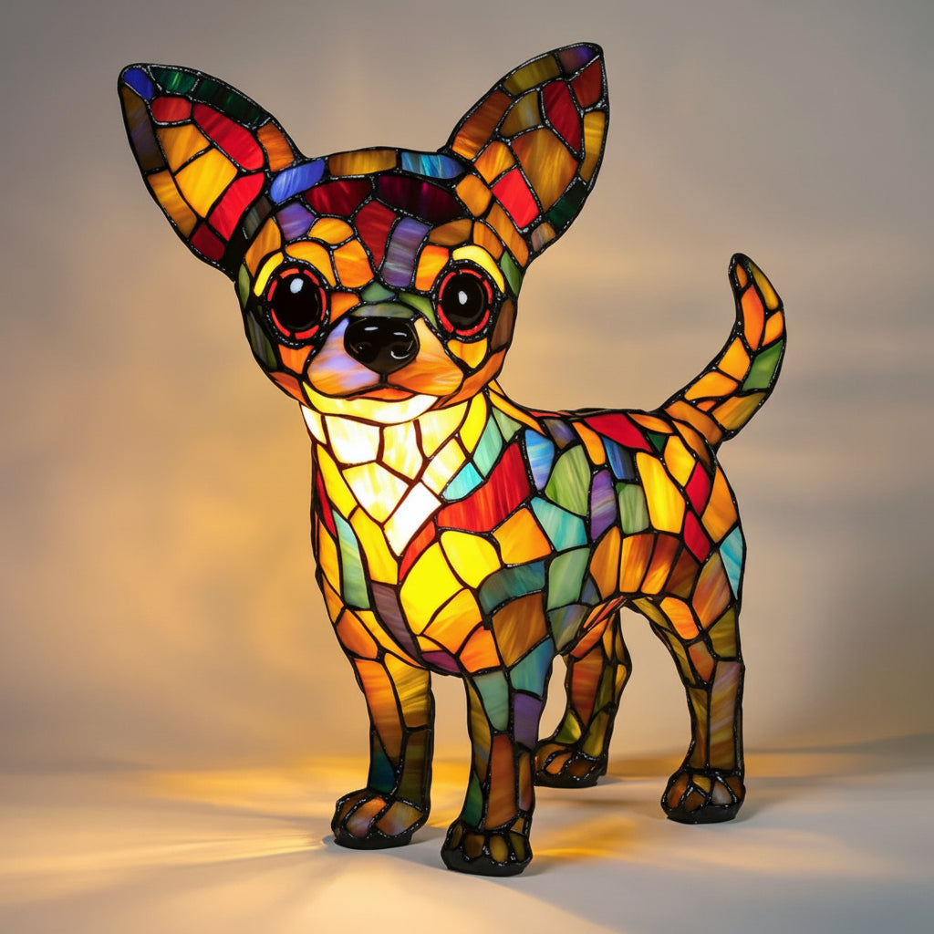 Table Lamp Stained Glass Dog Animal Light Bedroom Desk