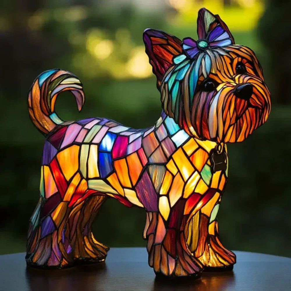 Stained Glass Dog Table Lamp Tiffany Style Pet Decor Unique Design 5