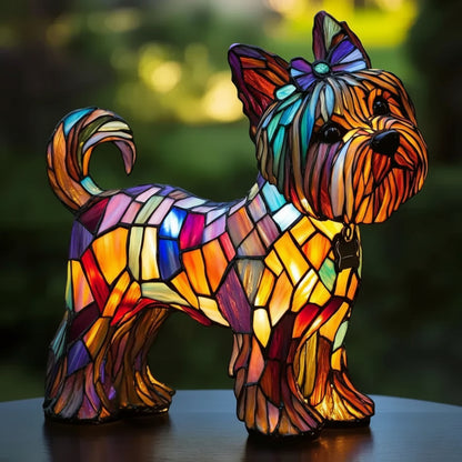 Table Lamp Stained Glass Dog Animal Light Bedroom Desk