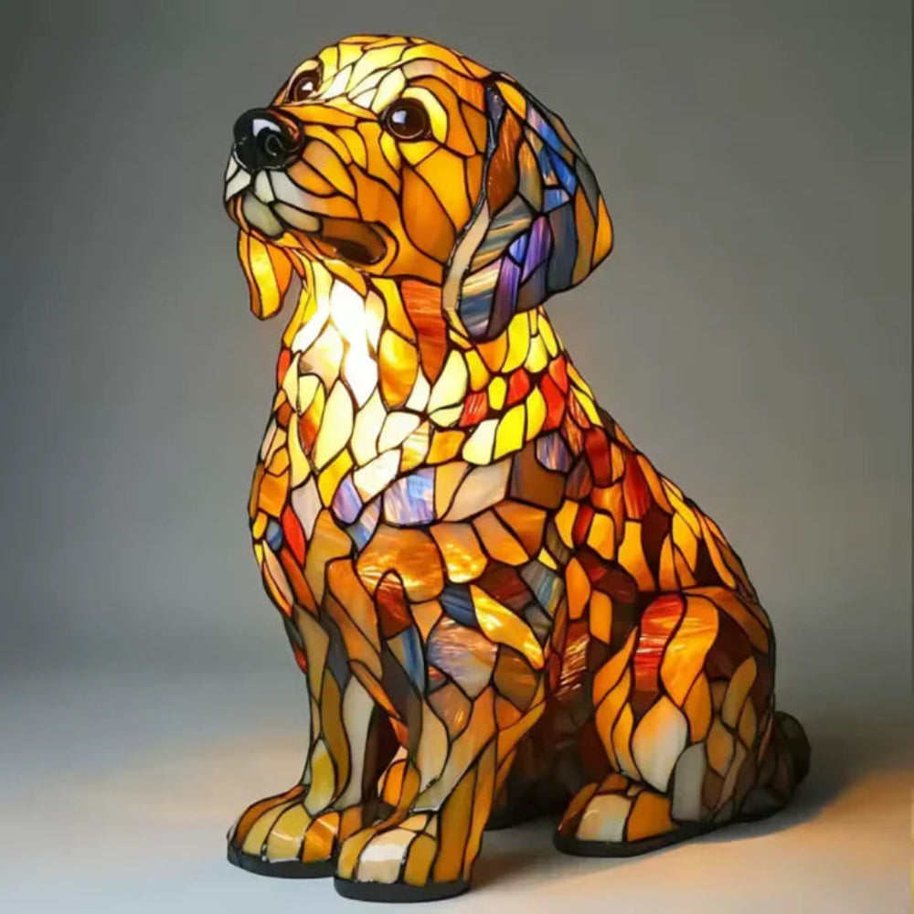 Stained Glass Dog Table Lamp Tiffany Style Pet Decor Unique Design 6