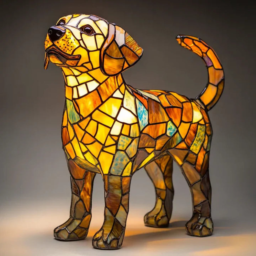 Stained Glass Dog Table Lamp Tiffany Style Pet Decor Unique Design 7