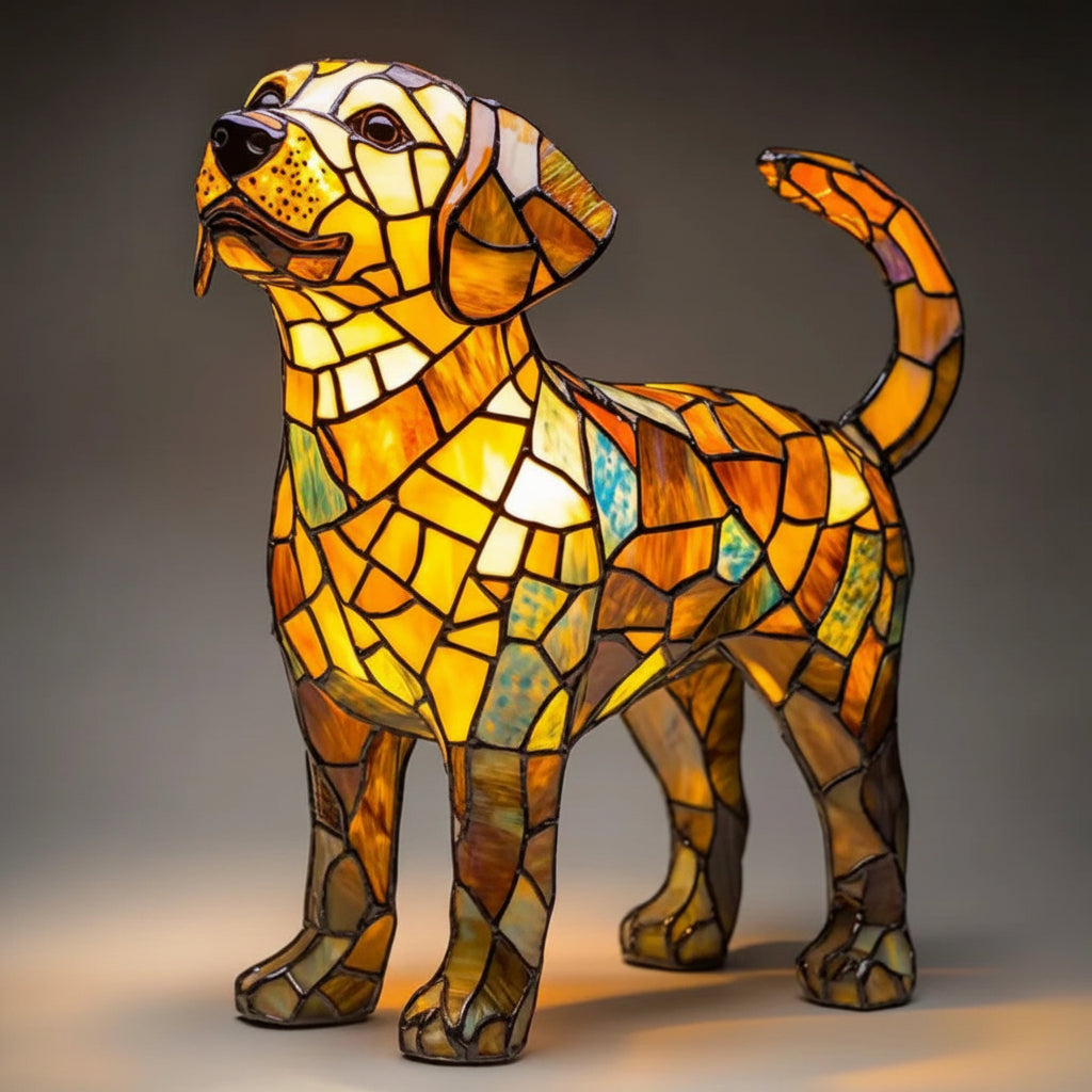 Table Lamp Stained Glass Dog Animal Light Bedroom Desk