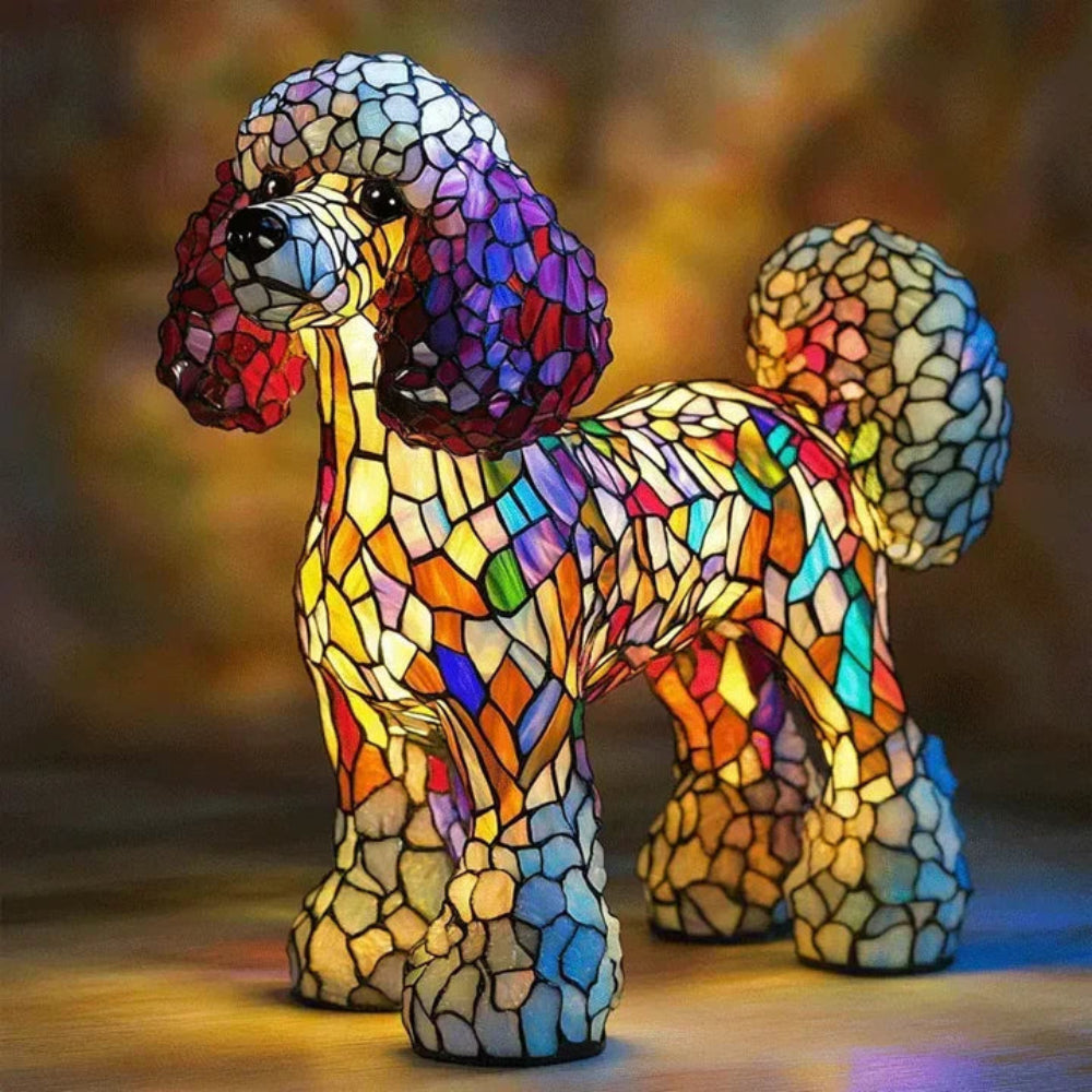 Stained Glass Dog Table Lamp Tiffany Style Pet Decor Unique Design 8