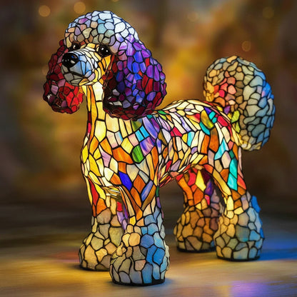 Table Lamp Stained Glass Dog Animal Light Bedroom Desk
