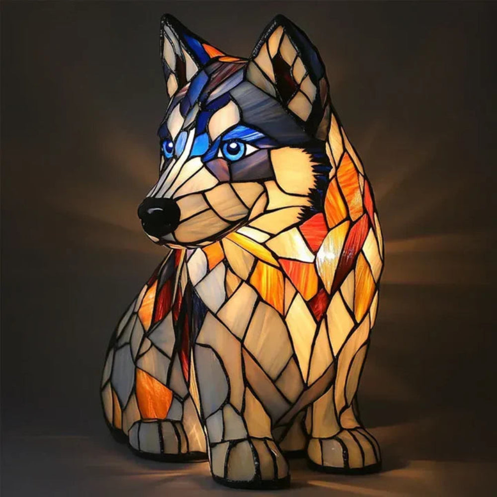 Stained Glass Dog Table Lamp Tiffany Style Pet Decor Unique Design 9
