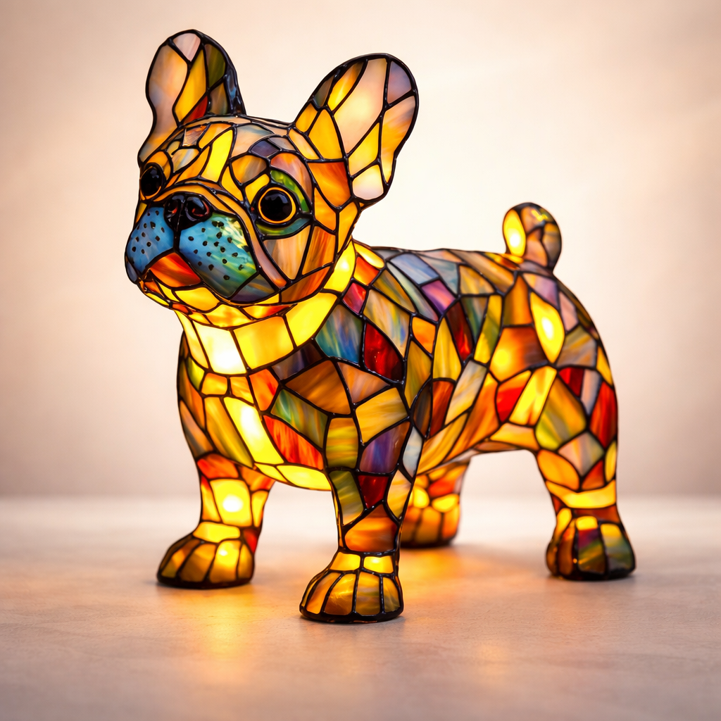 Luminária Cão Vidro Colorido LED Mesa Decoração Quarto