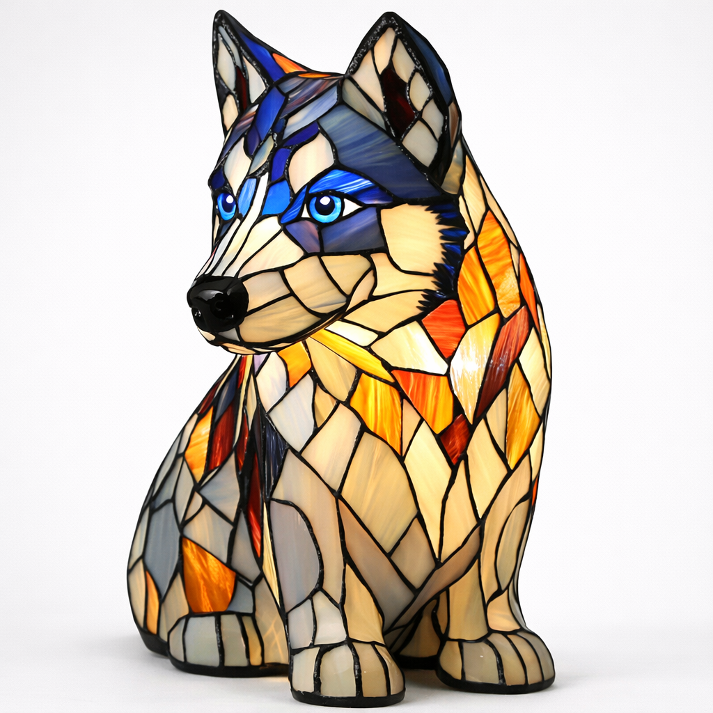 Luminária Cão Vidro Colorido LED Mesa Decoração Quarto