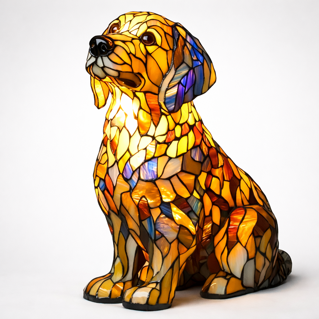 Luminária Cão Vidro Colorido LED Mesa Decoração Quarto