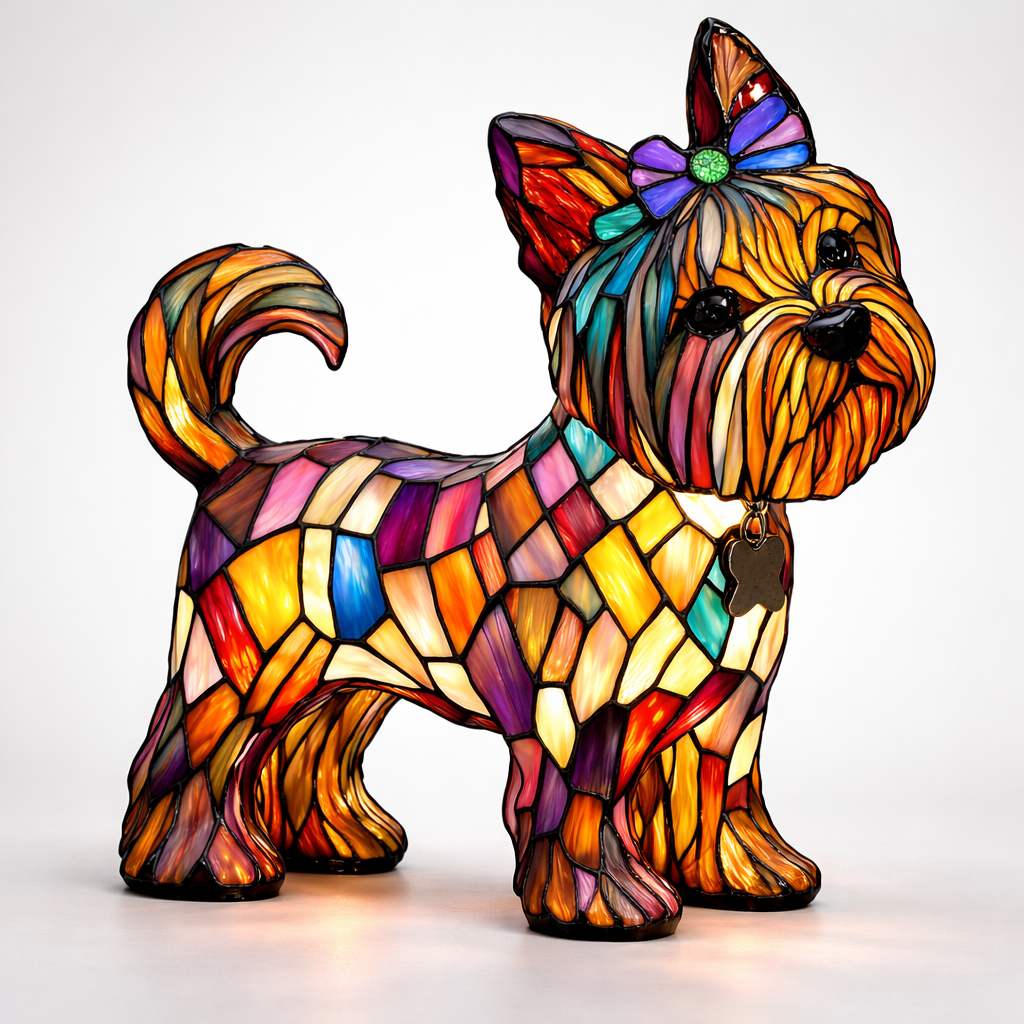 Luminária Cão Vidro Colorido LED Mesa Decoração Quarto