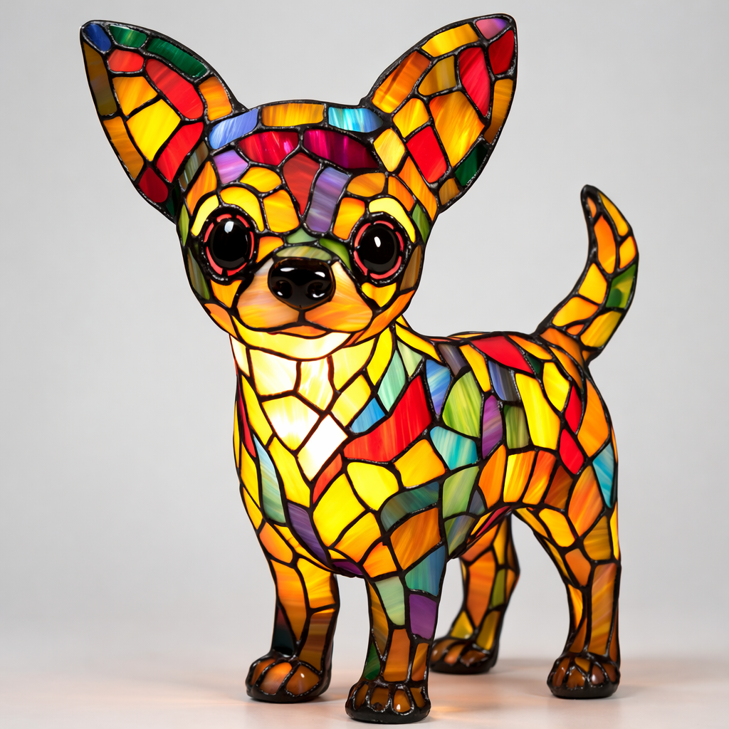 Luminária Cão Vidro Colorido LED Mesa Decoração Quarto