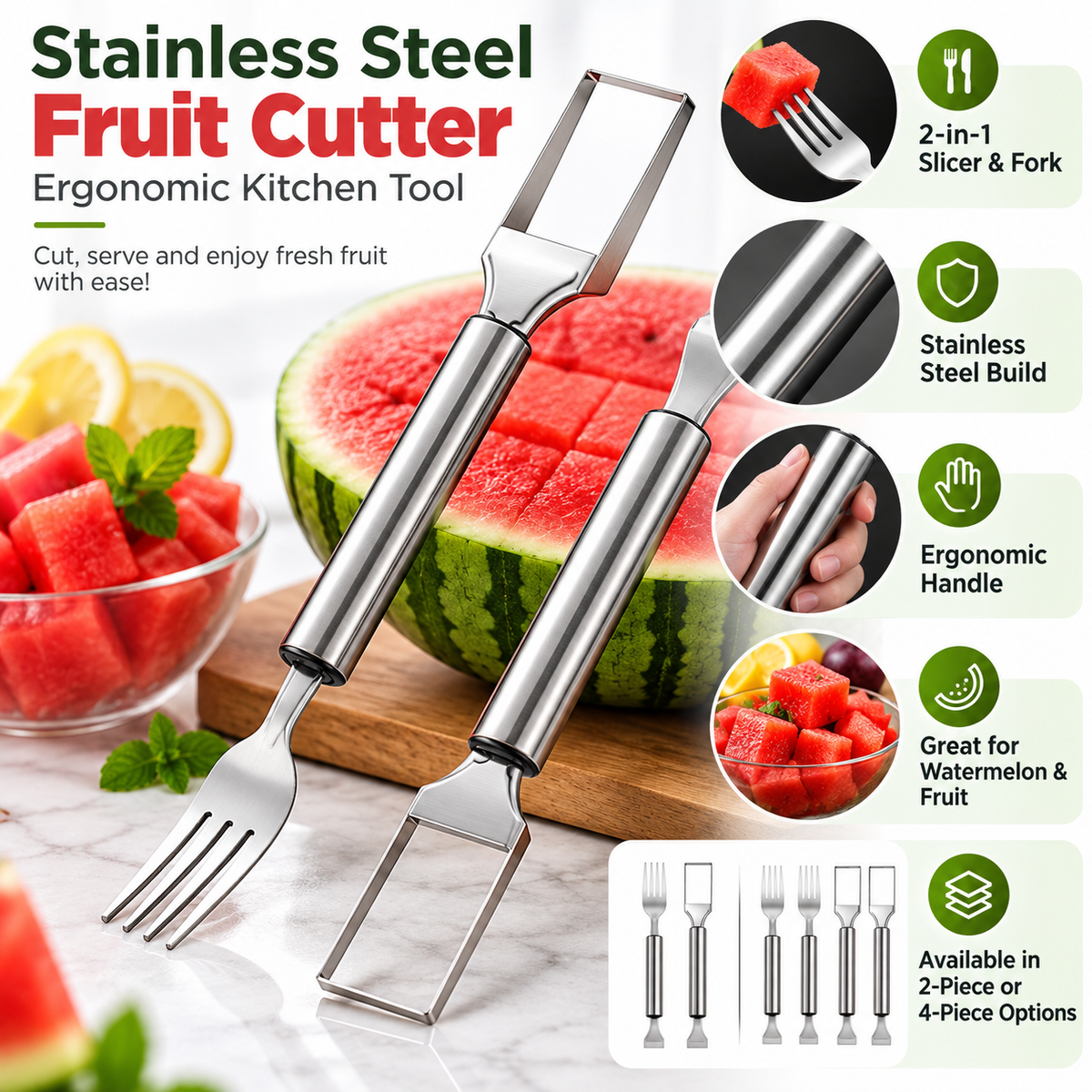 Tagliafrutta ergonomico da cucina in acciaio inossidabile