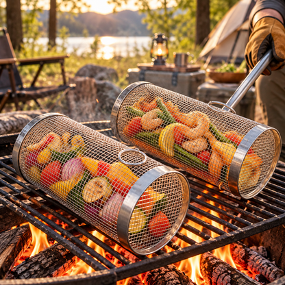 Cesta de acero inoxidable para parrilla, ideal para camping y fácil de limpiar