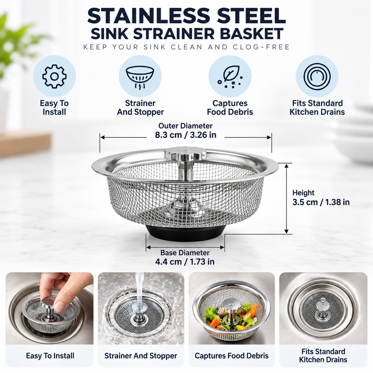 Stainless Steel Sink Strainer Kitchen Filter Drain Basket