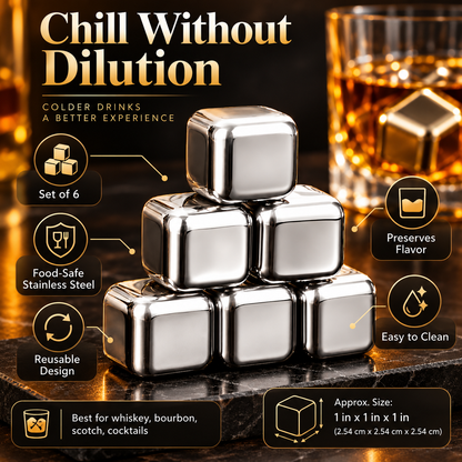 Stainless Steel Whiskey Stones Set Food Safe Reusable