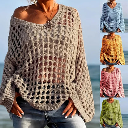 Damen Überwurf Häkelpullover Locker sitzendes Strandpullover-Top