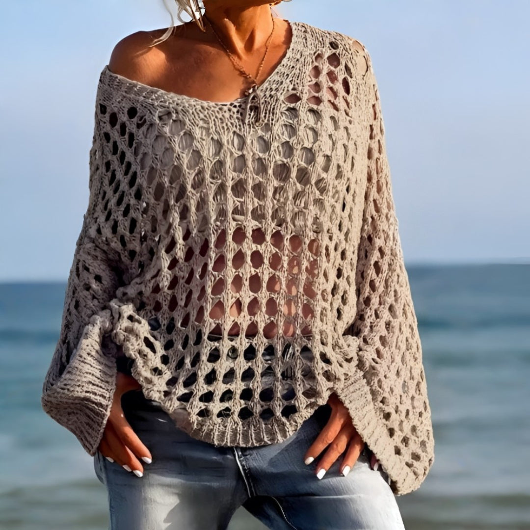 Damen Überwurf Häkelpullover Locker sitzendes Strandpullover-Top