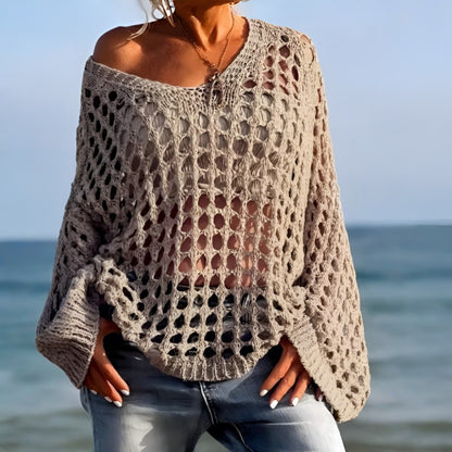 Damen Überwurf Häkelpullover Locker sitzendes Strandpullover-Top