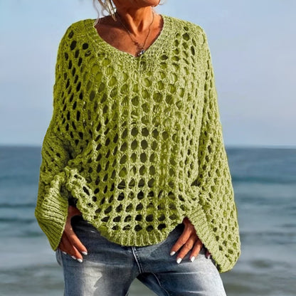 Damen Überwurf Häkelpullover Locker sitzendes Strandpullover-Top