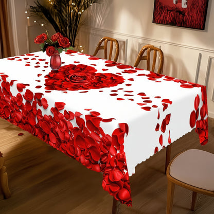 Toalha de Mesa Pétalas de Rosa em Forma de Coração Poliéster Romântica para Mesa de Jantar