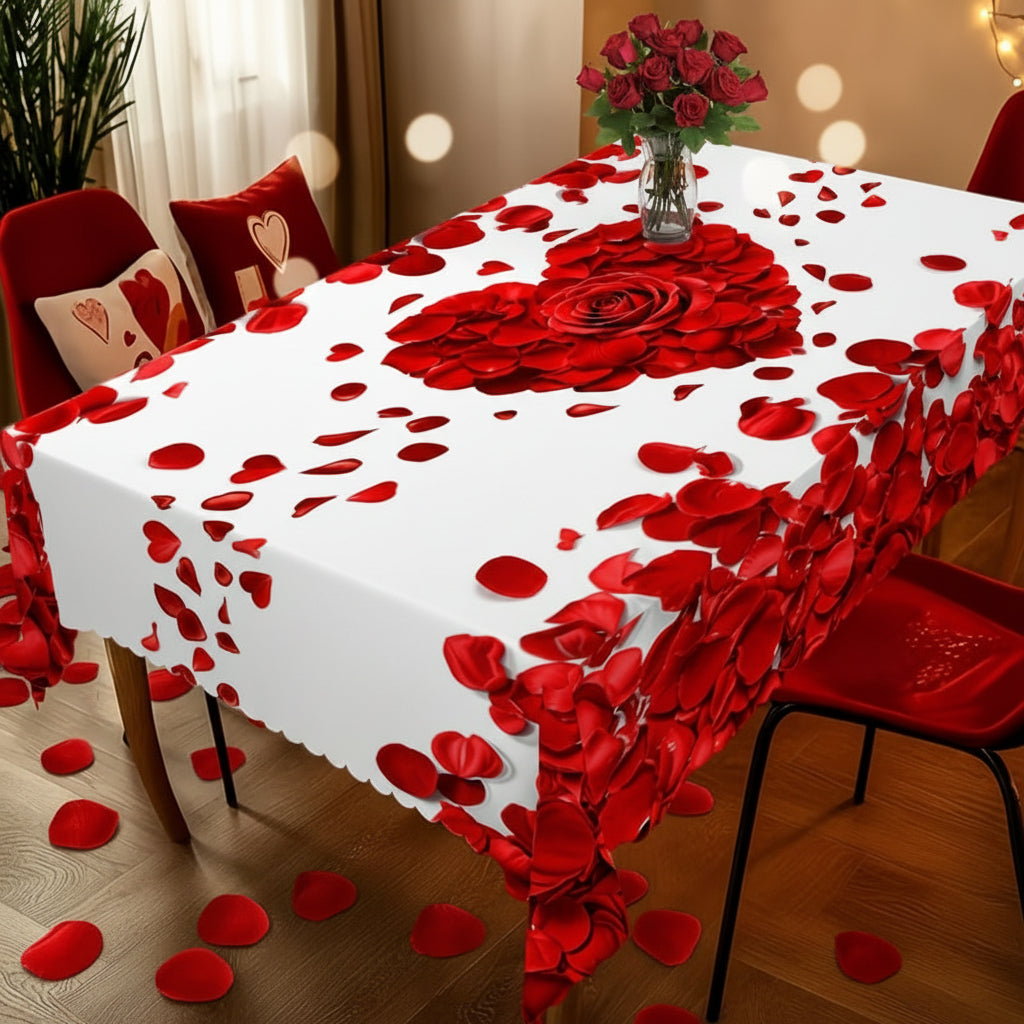 Toalha de Mesa Pétalas de Rosa em Forma de Coração Poliéster Romântica para Mesa de Jantar